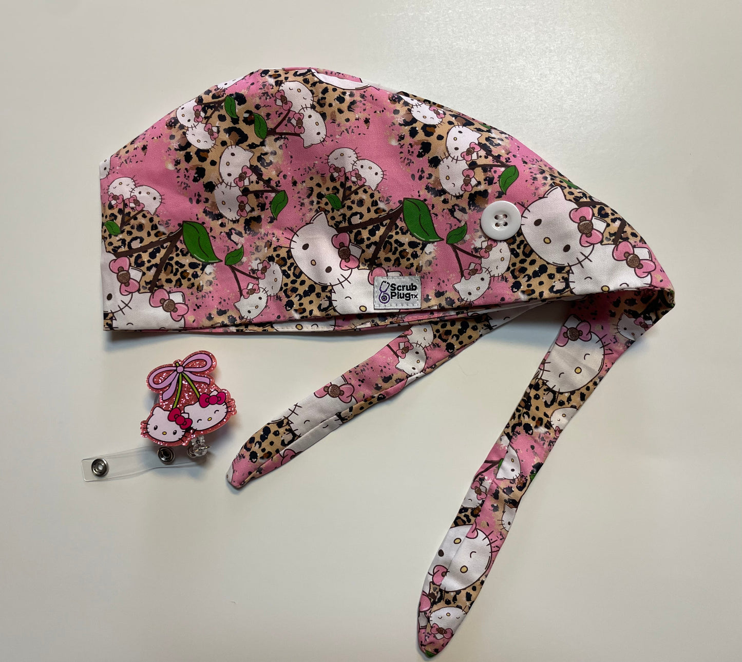 Scrub cap Hello Kitty leopard.